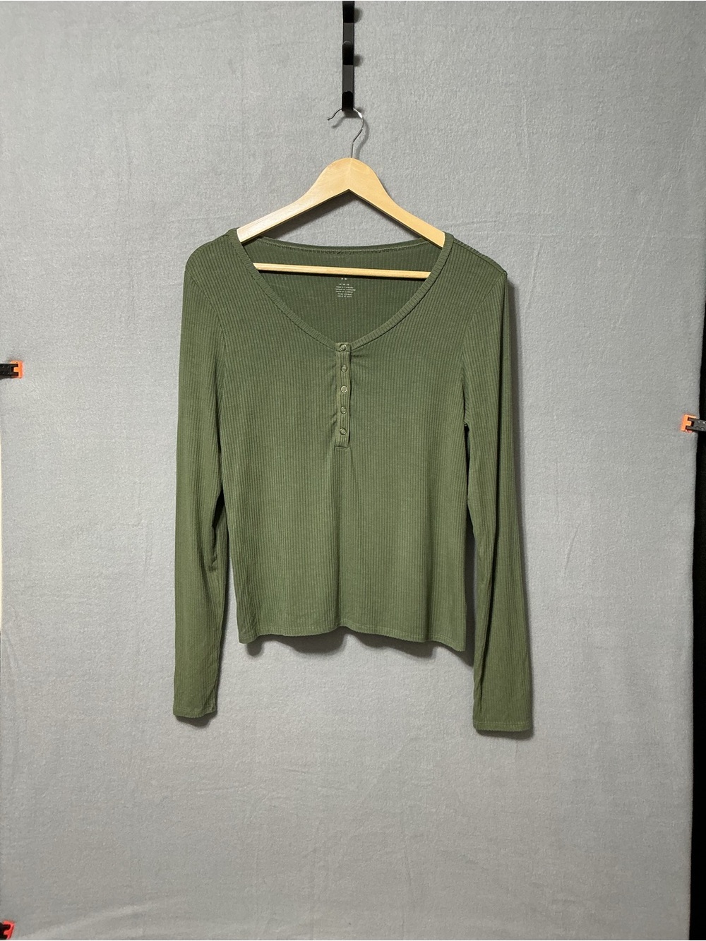 American Eagle Soft & Sexy Ribbed Henley Long Sleeve Top Olive Green Size M